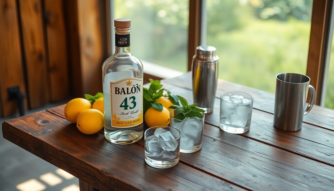 Een rustieke bar tafel met ingrediënten voor cocktails.