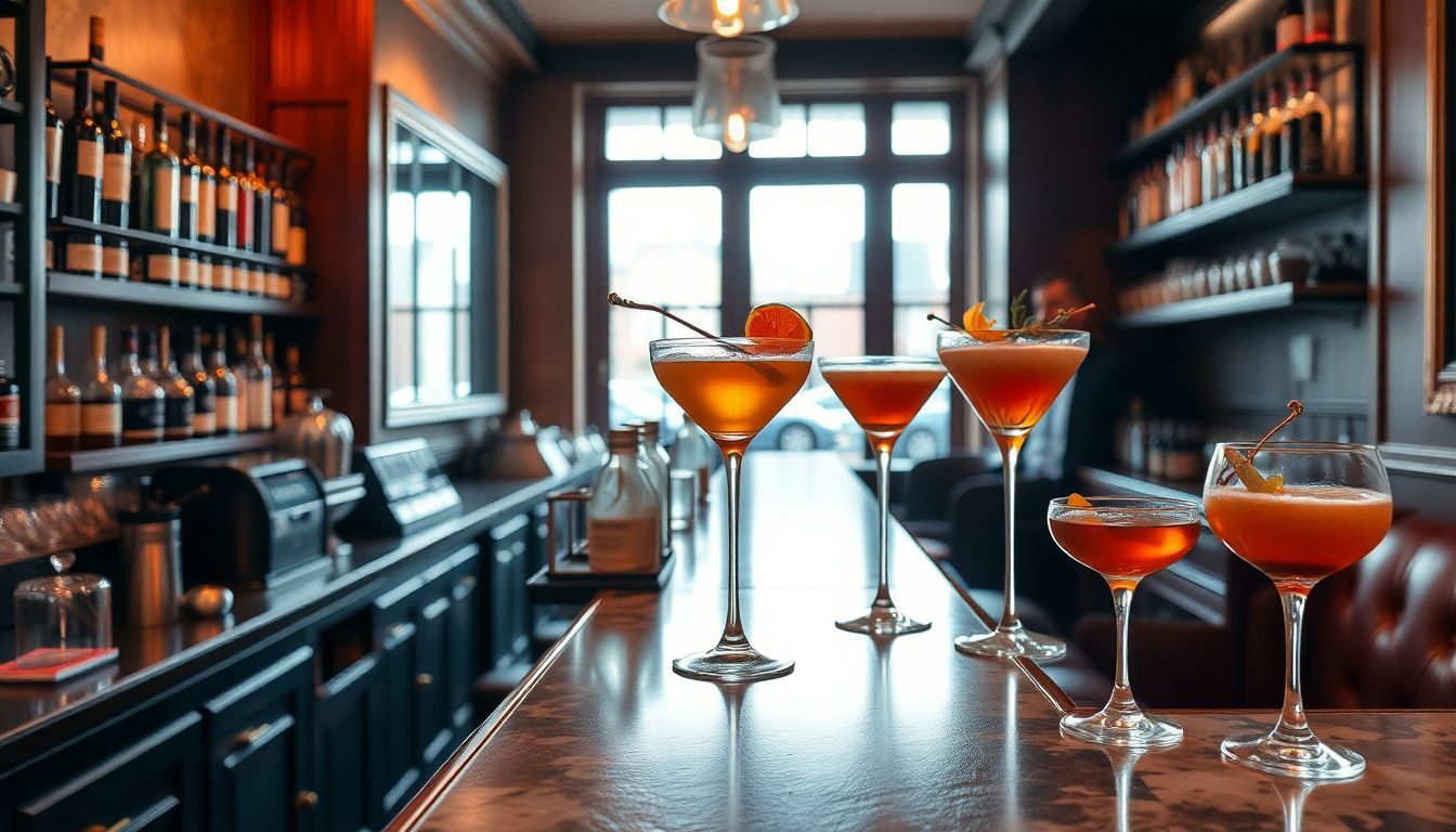 Een gezellige cocktailbar in Amsterdam met unieke drankjes en elegant glaswerk.