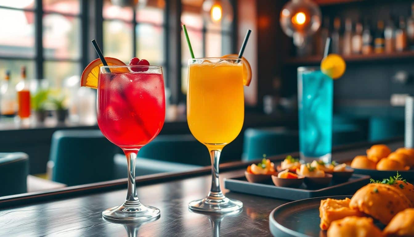 Een gezellige bar met kleurrijke cocktails en heerlijke hapjes.