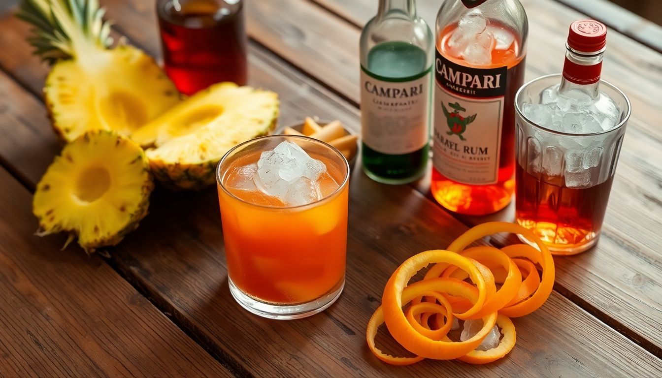 Een tafel met cocktails en verse fruit garnering.